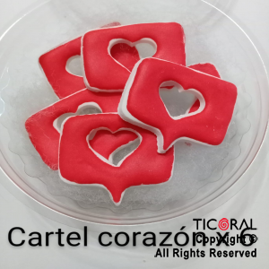 ADORNO CARTEL CORAZON ROJO AZUCAR X 6